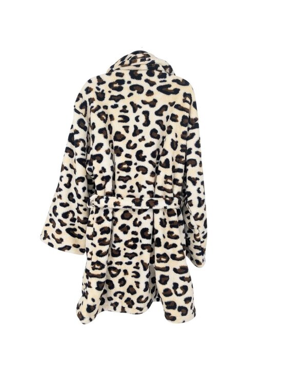 Linum Home Leopard Print Plush Robe Cozy Glam Loungewear Belt Bathrobe Size L/XL - Picture 2 of 9